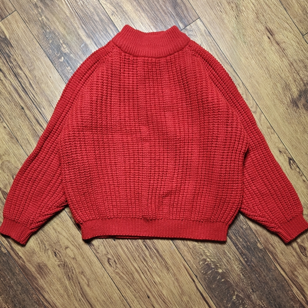 VTG Red Cable Knit Sweater‎ Pullover Holiday Mock Neck Chunky Ribbed Women's Med